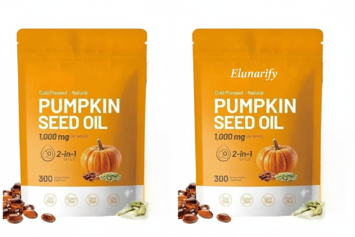 Elunarify Pumpkin Seed Oil 1000mg – 300 Softgel Capsules | Cold-Pressed Virgin Oil for Hair, Prostate & Immune Support