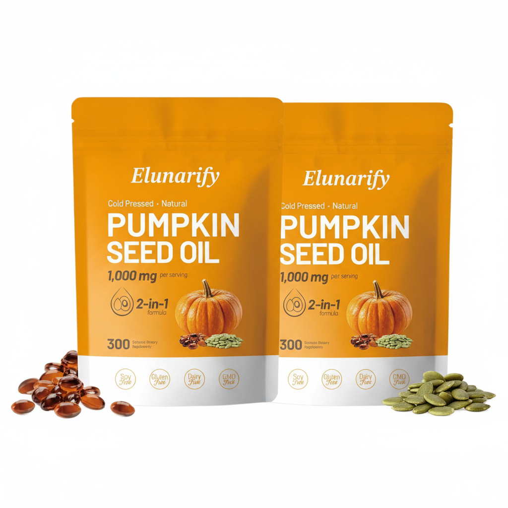 Elunarify Pumpkin Seed Oil 1000mg – 300 Softgel Capsules | Cold-Pressed Virgin Oil for Hair, Prostate & Immune Support
