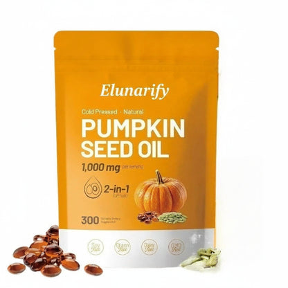 Elunarify Pumpkin Seed Oil 1000mg – 300 Softgel Capsules | Cold-Pressed Virgin Oil for Hair, Prostate & Immune Support