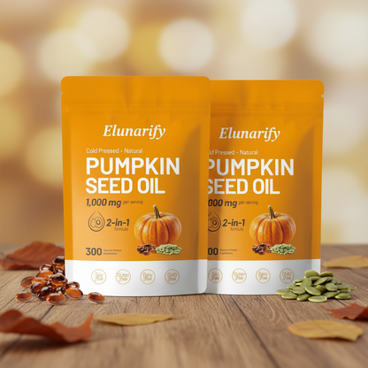 Elunarify Pumpkin Seed Oil 1000mg – 300 Softgel Capsules | Cold-Pressed Virgin Oil for Hair, Prostate & Immune Support