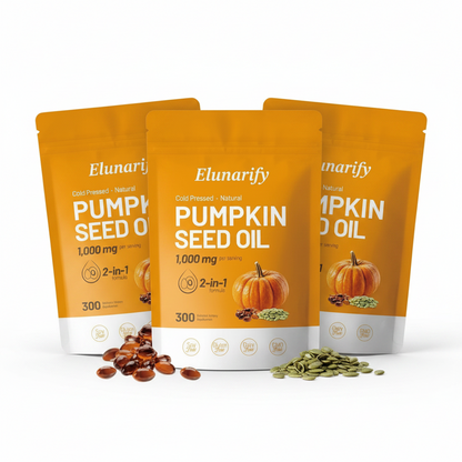 Elunarify Pumpkin Seed Oil 1000mg – 300 Softgel Capsules | Cold-Pressed Virgin Oil for Hair, Prostate & Immune Support