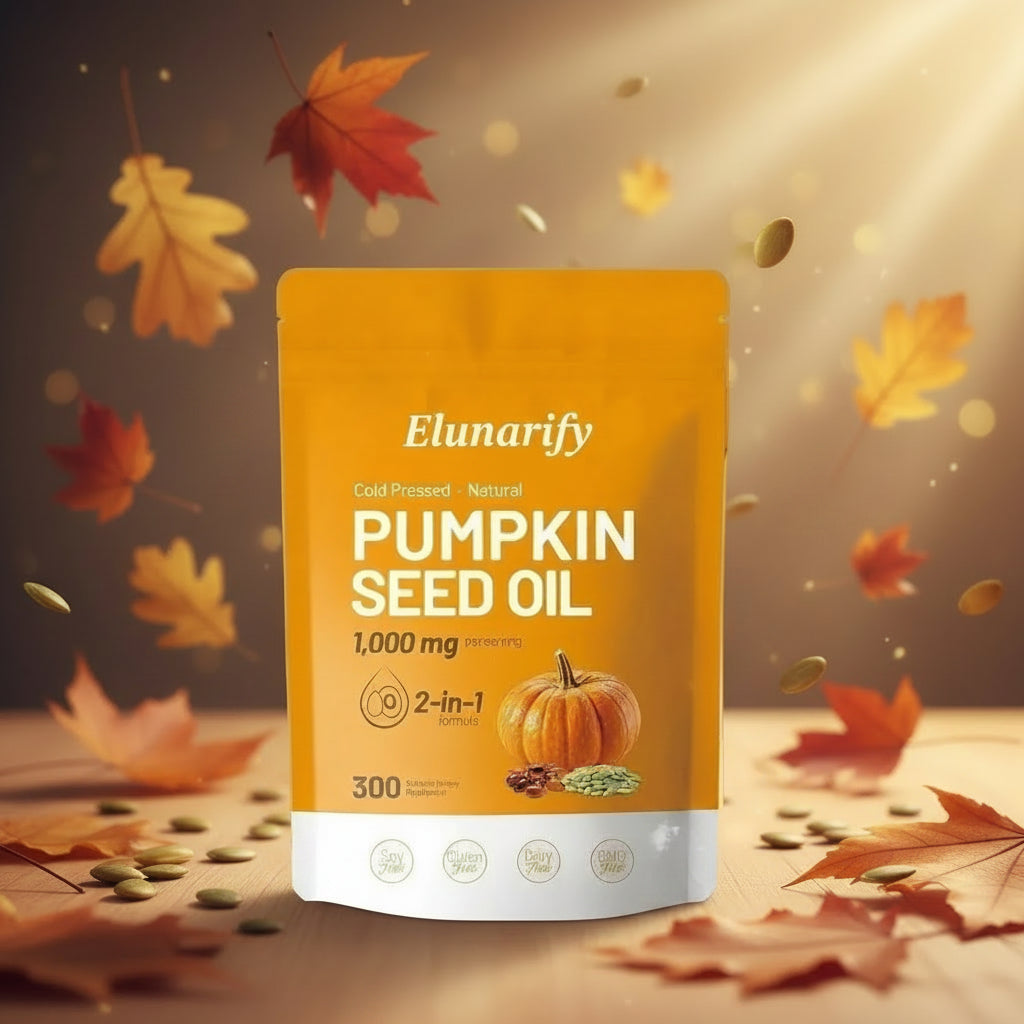Elunarify Pumpkin Seed Oil 1000mg – 300 Softgel Capsules | Cold-Pressed Virgin Oil for Hair, Prostate & Immune Support