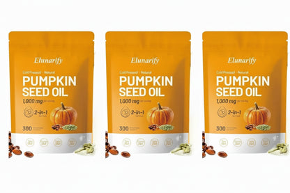 Elunarify Pumpkin Seed Oil 1000mg – 300 Softgel Capsules | Cold-Pressed Virgin Oil for Hair, Prostate & Immune Support