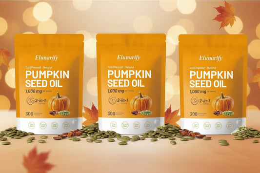 Elunarify Pumpkin Seed Oil 1000mg – 300 Softgel Capsules | Cold-Pressed Virgin Oil for Hair, Prostate & Immune Support