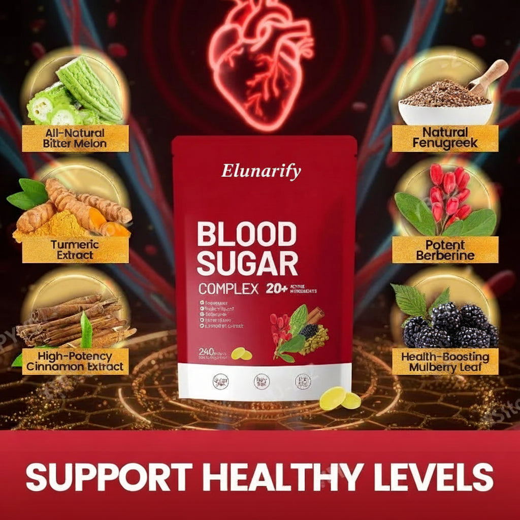 Elunarify Blood Sugar Complex – 240 Softgels | Multivitamin with Cinnamon, Bitter Gourd & 20 Herbal Extracts