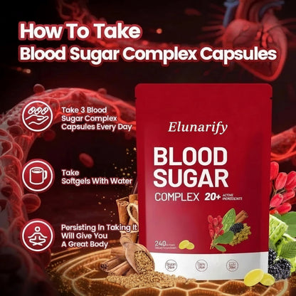 Elunarify Blood Sugar Complex – 240 Softgels | Multivitamin with Cinnamon, Bitter Gourd & 20 Herbal Extracts