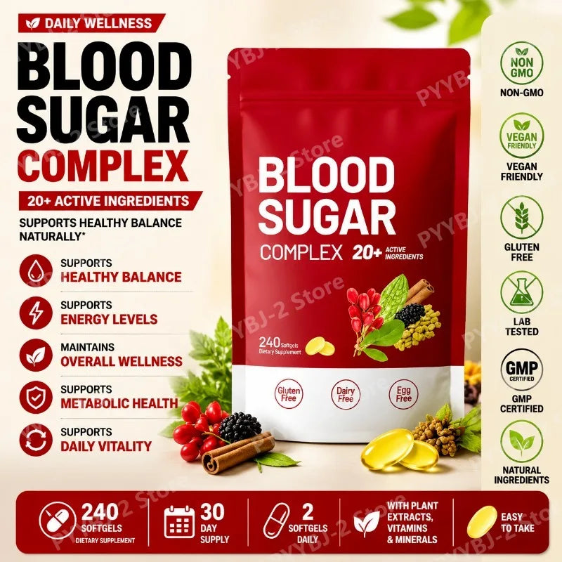Elunarify Blood Sugar Complex – 240 Softgels | Multivitamin with Cinnamon, Bitter Gourd & 20 Herbal Extracts