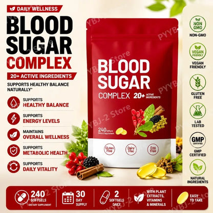 Elunarify Blood Sugar Complex – 240 Softgels | Multivitamin with Cinnamon, Bitter Gourd & 20 Herbal Extracts