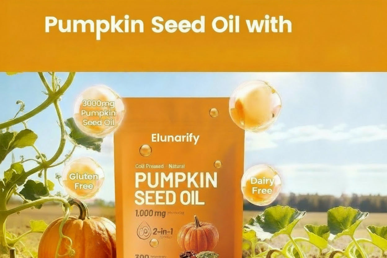 Elunarify Pumpkin Seed Oil 1000mg – 300 Softgel Capsules | Cold-Pressed Virgin Oil for Hair, Prostate & Immune Support