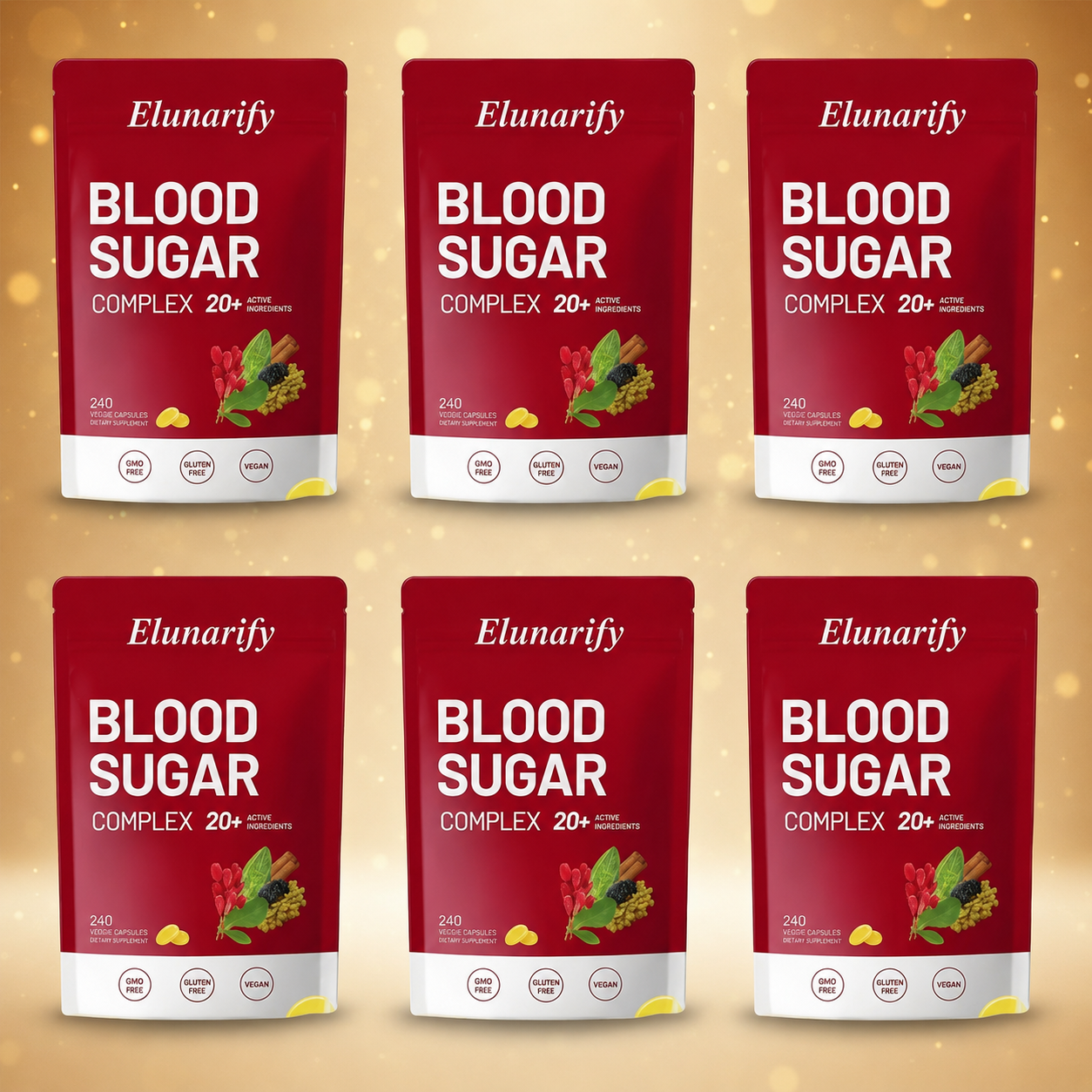 Elunarify Blood Sugar Complex – 240 Softgels | Multivitamin with Cinnamon, Bitter Gourd & 20 Herbal Extracts